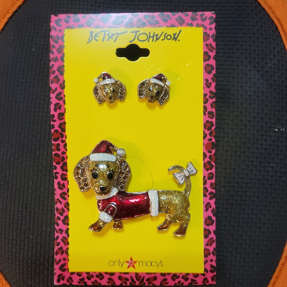 Betsey Johnson Dachshund Christmas Jewelry Set.
